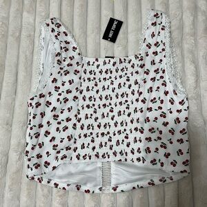 Hot Topic Cherry Patterned White Tank Top